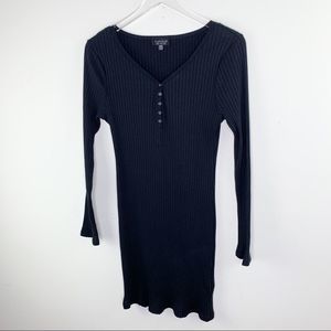 Topshop ribbed v-neck knit dress black long sleeve Sz 12 NEW
